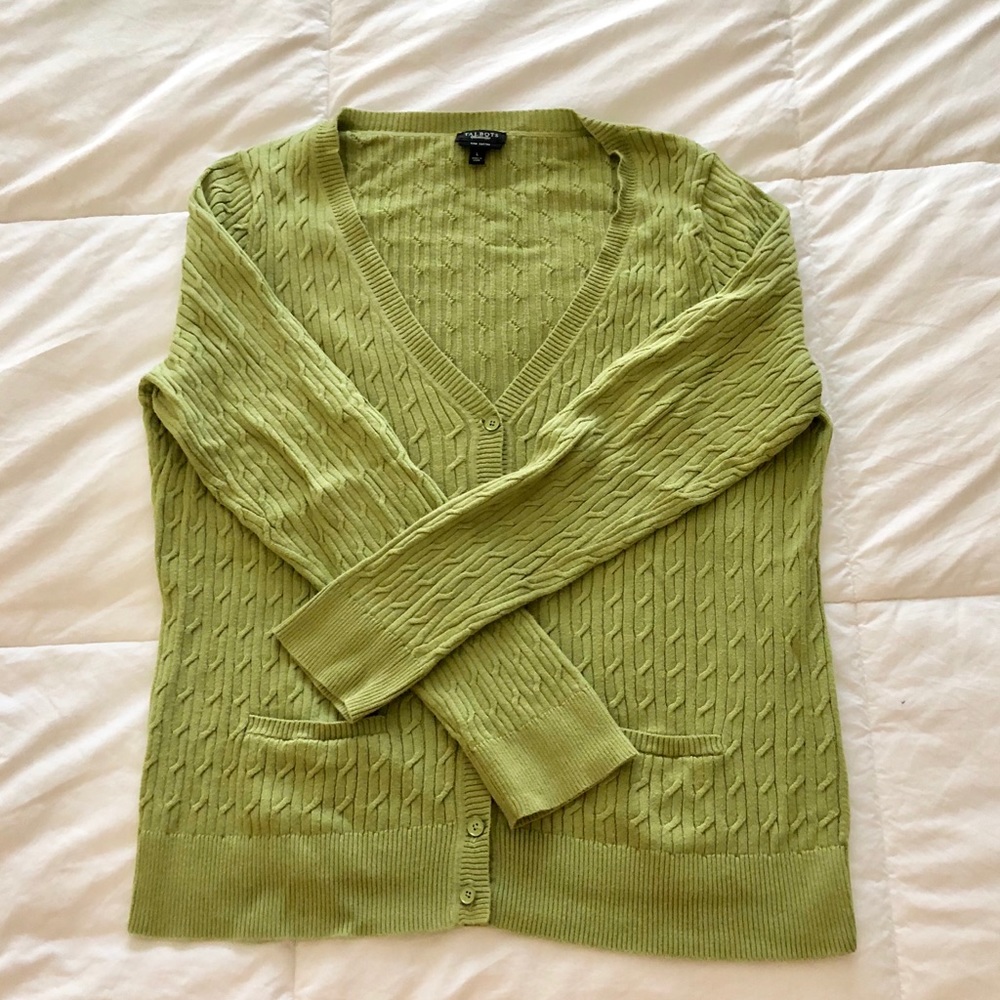 Talbots V-neck 100% cotton cable cardigan